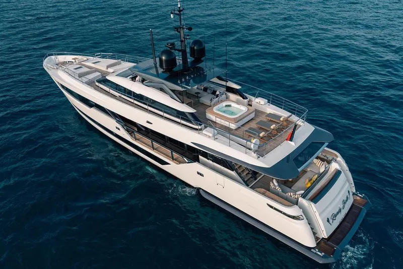 Slide: The Image of Luxurious 2018 Custom Line 120 yacht with jacuzzi, cruising on open sea. - 20