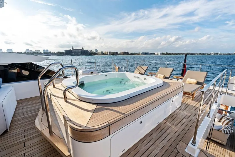 Slide: The Image of Luxurious 2018 Custom Line 120 yacht deck with jacuzzi and sun loungers. - 60