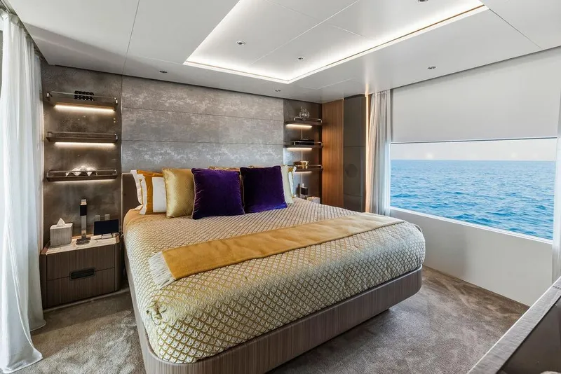 Slide: The Image of Luxurious yacht bedroom with ocean view, Custom Line 120, 2018 model. - 77