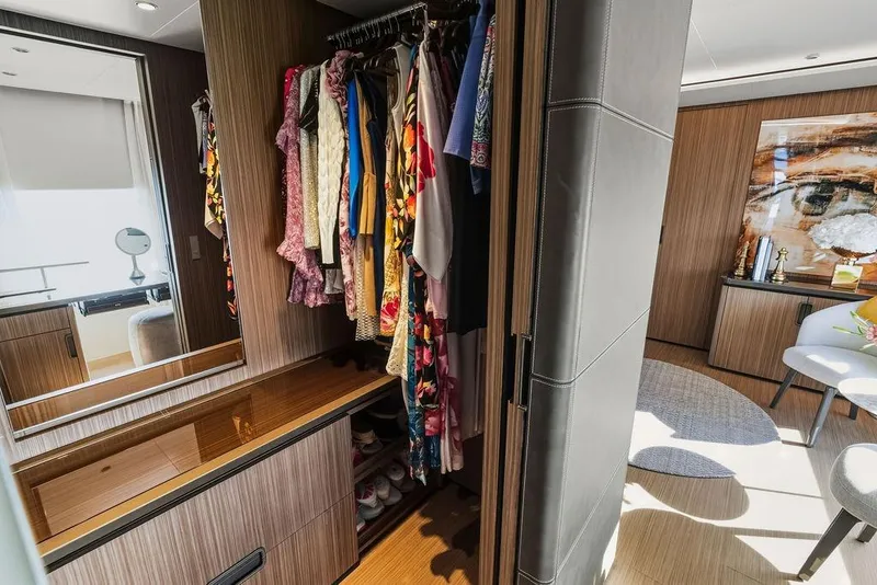 Slide: The Image of Luxurious yacht interior with elegant wardrobe and modern decor, Custom Line 120, 2018 model. - 86