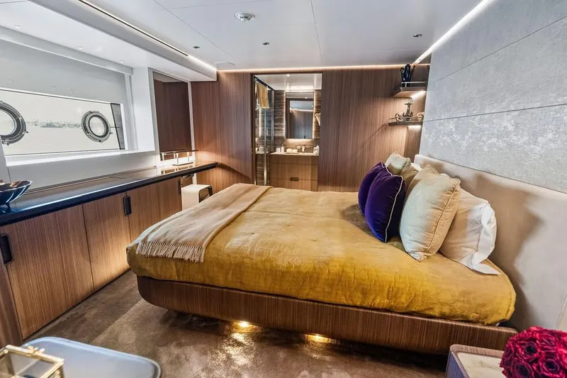 Slide: The Image of Luxurious yacht bedroom with elegant decor, Custom Line 120, 2018 model. - 95