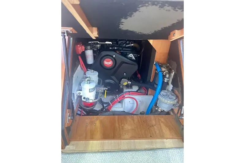 Slide: The Image of Open storage compartment on 2013 Beneteau Sense 46 yacht, featuring a built-in cooler. - 67