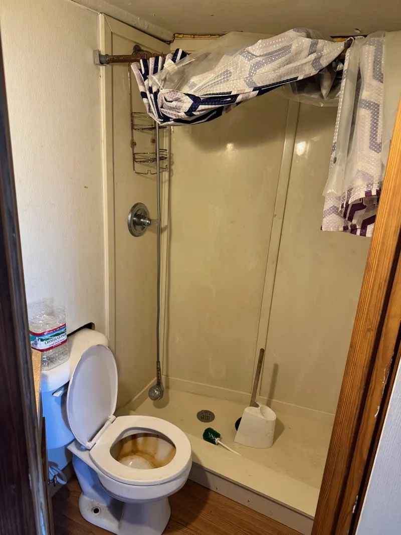 Slide: The Image of Bathroom on 1971 Butterfish Fishing Trawler with shower and toilet. - 11
