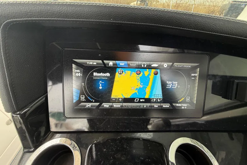 Slide: The Image of Yamaha Boats 2019 242 Limited S dashboard with navigation and Bluetooth display. - 14