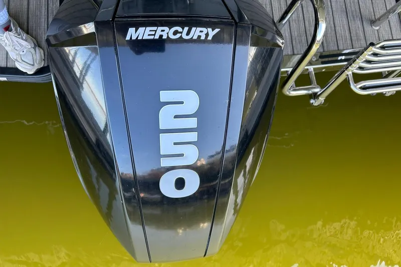 Slide: The Image of Mercury 250 outboard motor on 2020 Harris FloteBote Solstice 230 pontoon boat. - 24