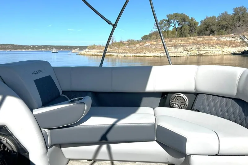 Slide: The Image of 2020 Harris FloteBote Solstice 230 pontoon boat interior with lake view. - 42