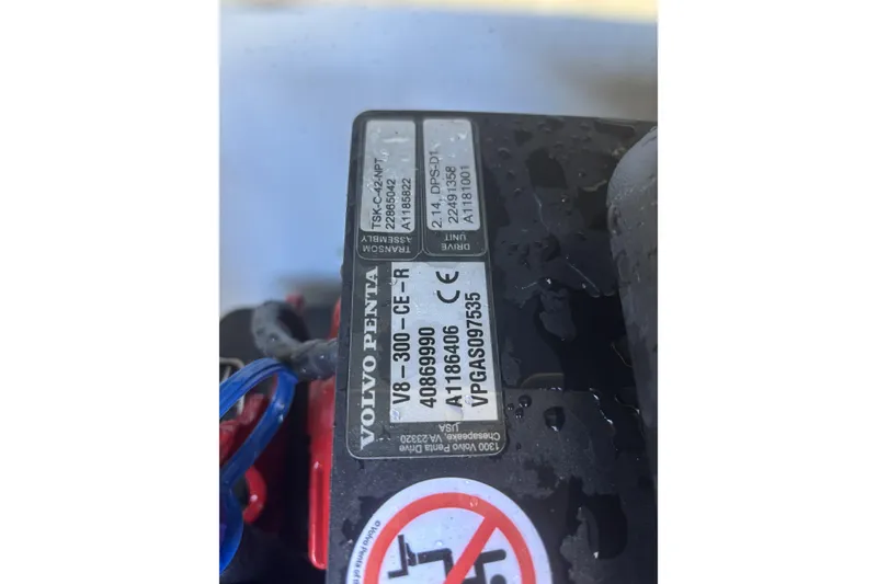 Slide: The Image of Close-up of Volvo Penta engine label on 2023 Four Winns HD3 boat. - 37