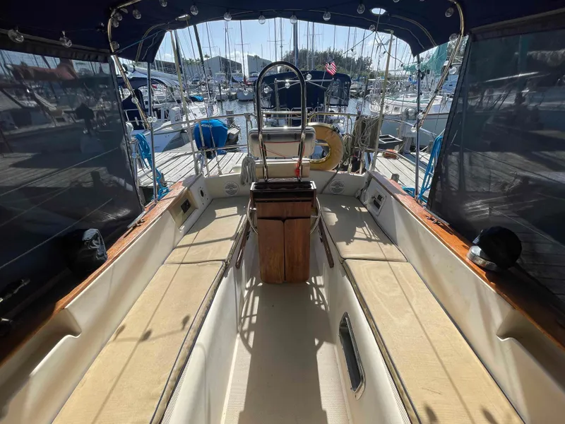 Slide: The Image of Engine compartment of a 1990 Island Packet 35 Cutter sailboat. - 34