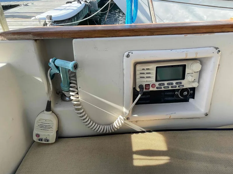 Slide: The Image of 1990 Island Packet 35 Cutter shaft and plumbing detail in boat hull. - 41