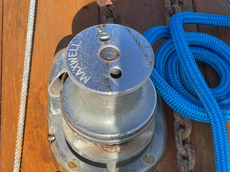 Slide: The Image of 1990 Island Packet 35 Cutter cockpit with navigation instruments and gauges. - 46