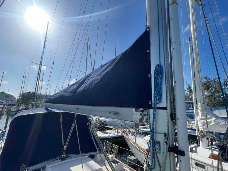 Slide: The Image of VHF radio and microphone on 1990 Island Packet 35 Cutter sailboat. - 50