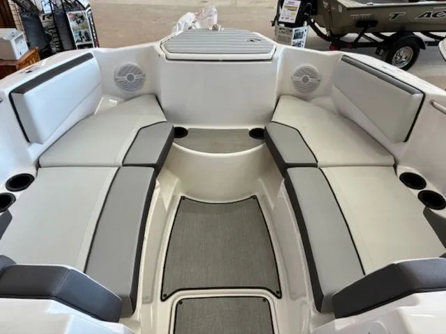 Slide: The Image of Interior of 2026 Yamaha Boats AR220 with gray upholstery. - 5