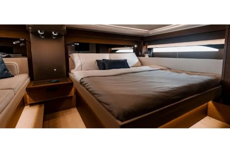 Slide: The Image of Luxurious bedroom interior of 2025 Wellcraft 44 Explorer yacht with modern design. - 4