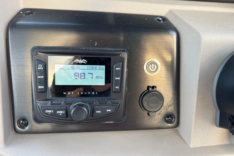 Slide: The Image of 2024 Sun Tracker SportFish 20 DLX audio system with Wet Sounds radio display. - 7