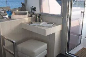 Slide: The Image of Modern kitchen interior of 2018 Leopard 40 catamaran with sleek countertops and appliances. - 9