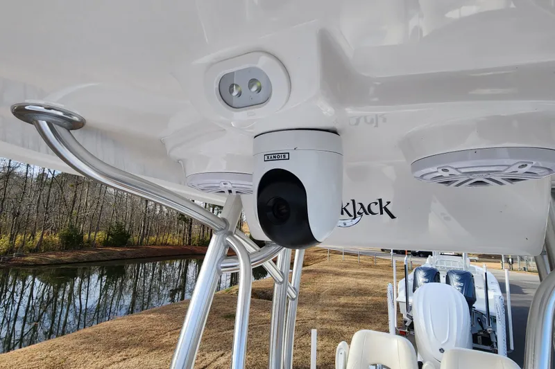 Slide: The Image of 2025 BlackJack 256 Coastal boat with mounted camera and speakers on deck. - 13