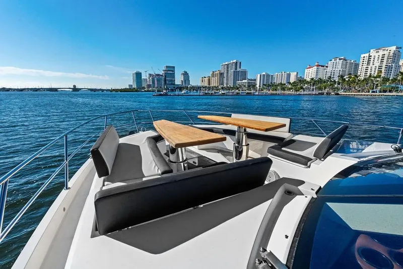 Slide: The Image of Luxury Galeon 640 Fly yacht deck with city skyline view, 2018 model. - 23