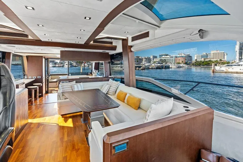Slide: The Image of Luxurious interior of 2018 Galeon 640 Fly yacht with waterfront view. - 57
