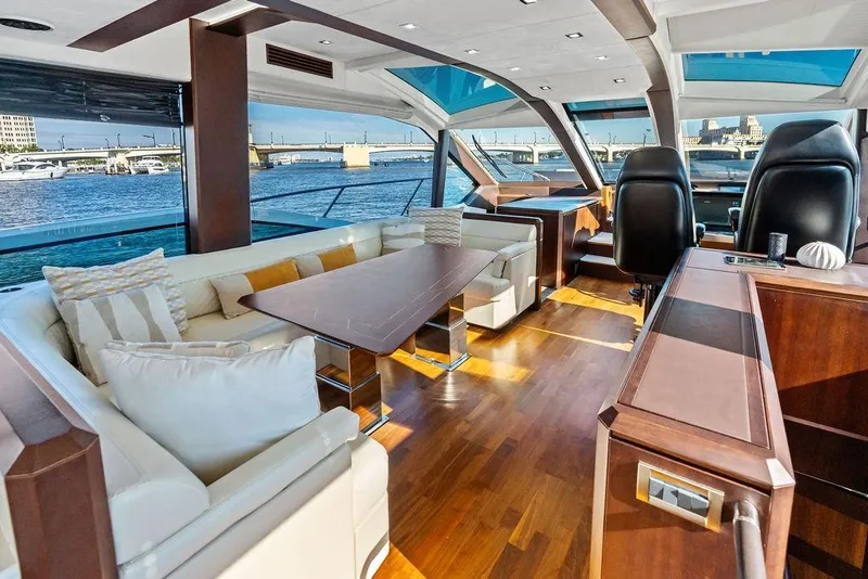 Slide: The Image of Luxurious interior of 2018 Galeon 640 Fly yacht with elegant seating and panoramic windows. - 60