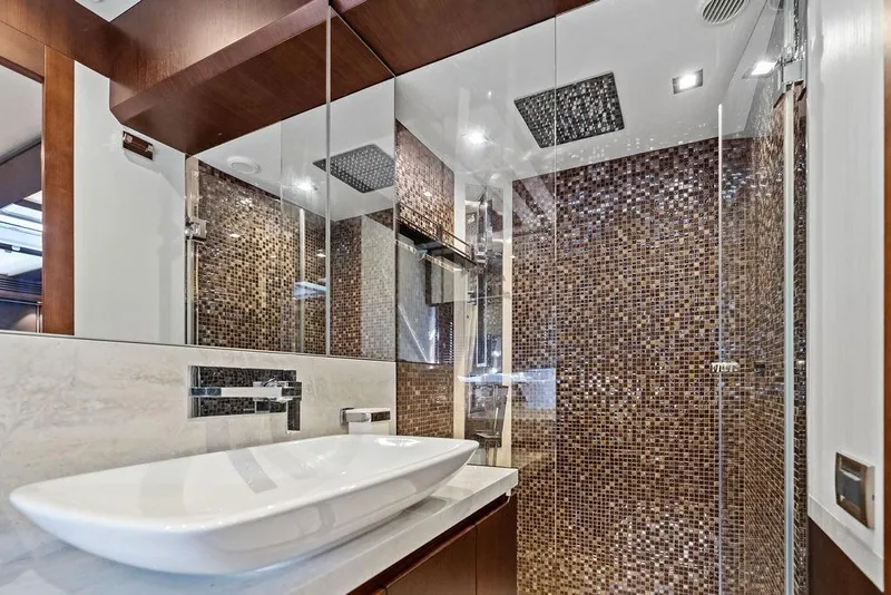 Slide: The Image of Luxurious bathroom in 2018 Galeon 640 Fly yacht with mosaic tiles and modern fixtures. - 73