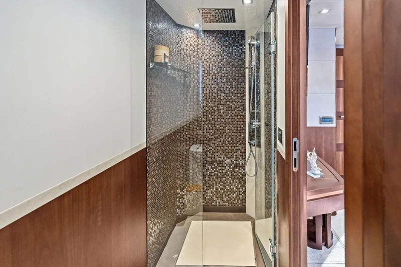 Slide: The Image of Luxurious bathroom with mosaic-tiled shower in 2018 Galeon 640 Fly yacht. - 74