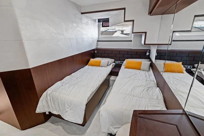 Slide: The Image of Luxurious twin cabin interior of 2018 Galeon 640 Fly yacht with modern design. - 80