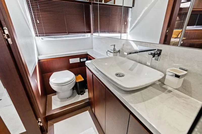 Slide: The Image of Luxurious bathroom in 2018 Galeon 640 Fly yacht with modern fixtures and elegant design. - 82