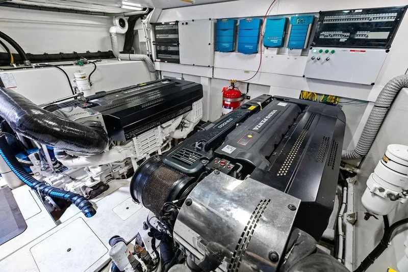 Slide: The Image of Engine room of 2018 Galeon 640 Fly yacht with Volvo Penta engines. - 94