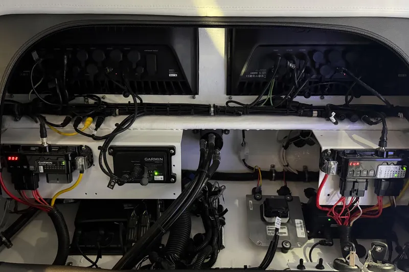 Slide: The Image of Electrical system of 2025 Nor-Tech 390 Sport Center Console with Garmin equipment. - 38