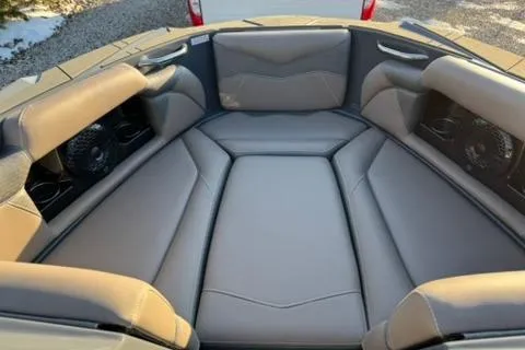 Slide: The Image of Luxurious interior of 2026 Supreme S220 boat with plush seating and modern design. - 13