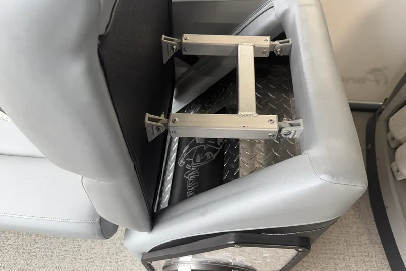 Slide: The Image of 2023 Aloha Pontoon PS 260 TT seat with metal frame and diamond plate flooring. - 63
