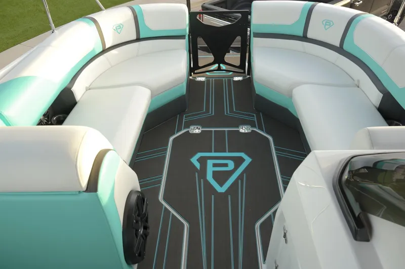 Slide: The Image of 2026 Paradigm 266 SL SURF boat interior with stylish seating and modern design. - 11