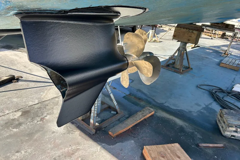 Slide: The Image of Propeller and rudder of a 2016 Prestige 450S yacht on dry dock. - 30