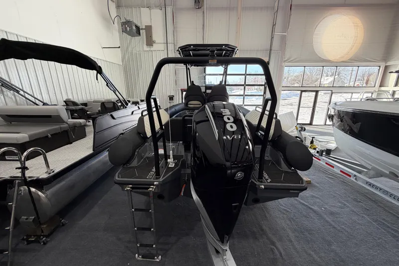 Slide: The Image of 2026 Highfield ADV 7 boat with powerful 300 V8 engine in showroom. - 3