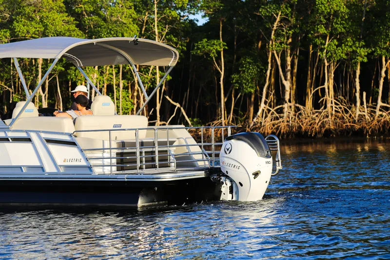 Slide: The Image of Electric Vision Marine Technologies V24 boat cruising near mangroves, 2025 model. - 8