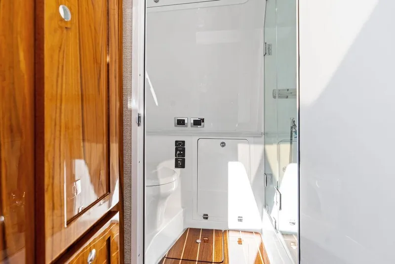 Slide: The Image of Luxurious bathroom interior of 2025 HCB 53 Suenos RXV yacht with wooden accents. - 38