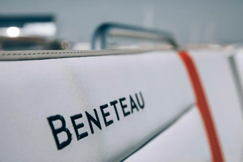 Slide: The Image of Close-up of 2024 Beneteau Flyer 10 boat seat with logo. - 44
