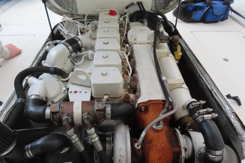 Slide: The Image of Engine of a 2002 Albin 28 Tournament Express boat, detailed view. - 6