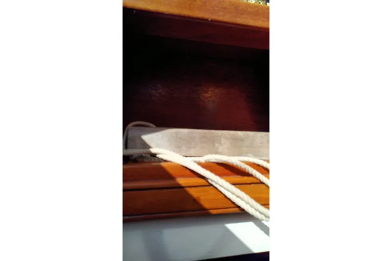 Slide: The Image of Wooden interior detail of Custom Mayflower 50 yacht, featuring ropes, 2012 model. - 18