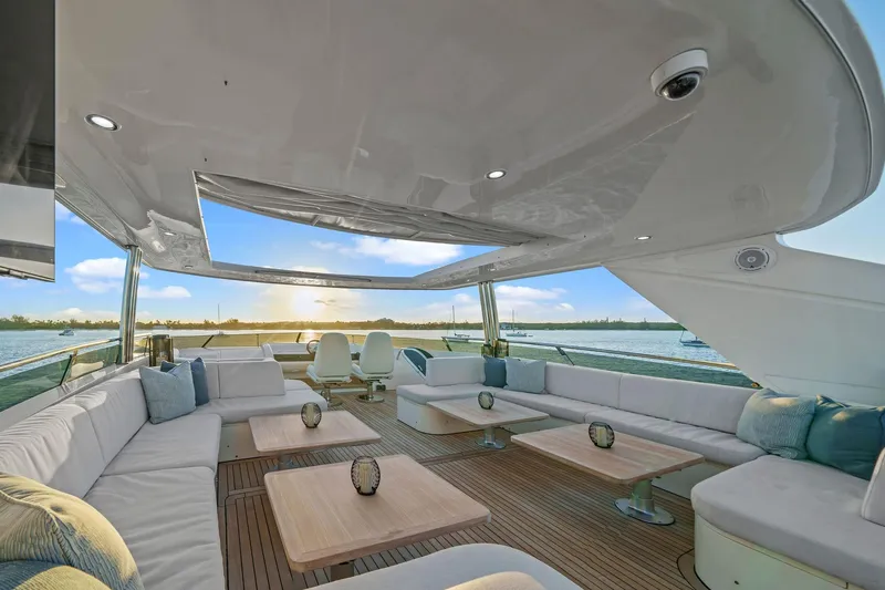 Slide: The Image of Luxurious 2011 Princess 95 yacht interior with elegant seating and scenic ocean view. - 28