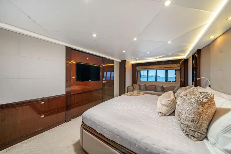Slide: The Image of Luxurious bedroom interior of 2011 Princess 95 yacht with elegant decor and sea view. - 41