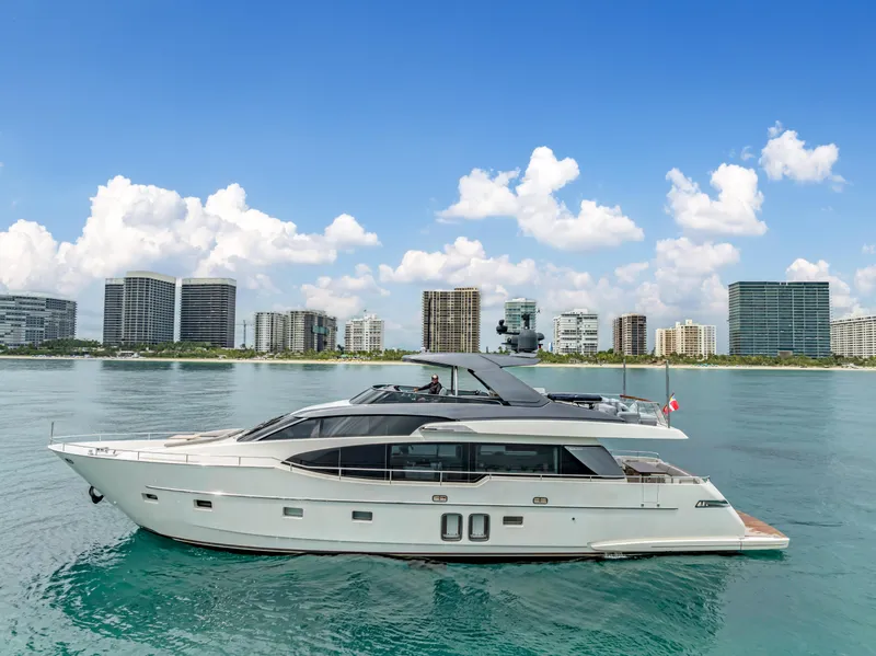 The Image of 2018 Sanlorenzo SL78 yacht cruising near city skyline. - 0