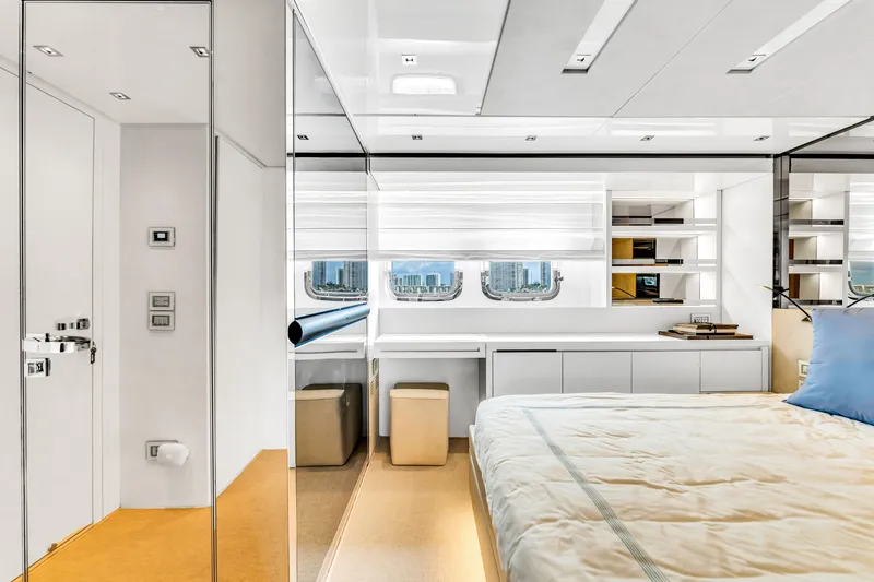 Slide: The Image of Luxurious bedroom on the Sanlorenzo SL78 yacht, year 2018. - 36