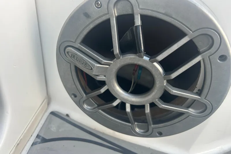 Slide: The Image of Close-up of a Bluave speaker on a 2007 Fountain 38 Sportfish Cruiser OB. - 17