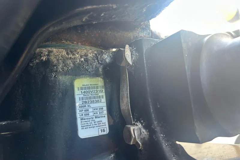 Slide: The Image of Close-up of a 2007 Fountain 38 Sportfish Cruiser OB engine label. - 57