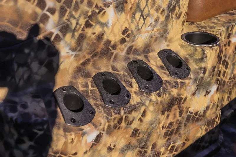Slide: The Image of Camouflage interior of 2026 Excel 220 Bay Pro Elite boat with cup holders. - 11
