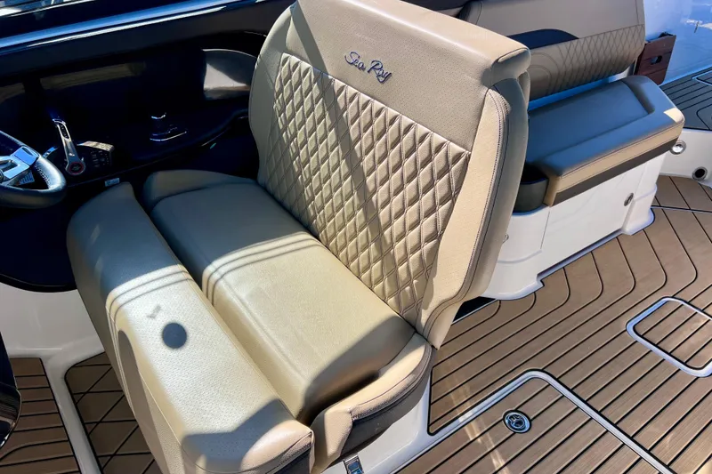Slide: The Image of 2024 Sea Ray SLX 280 Outboard boat interior with luxurious seating and modern design. - 44