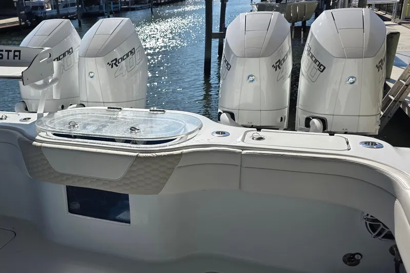 Slide: The Image of 2024 Costa Custom Boats 34 SV luxury seating with elegant design and premium materials. - 16