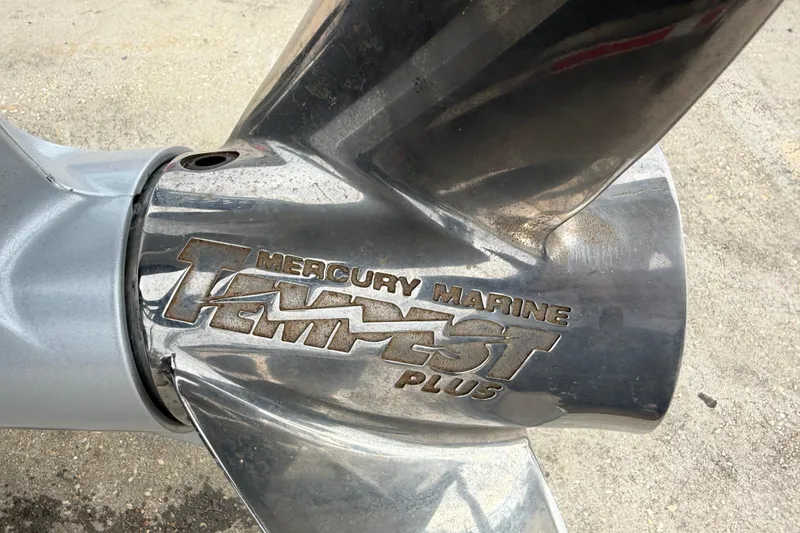 Slide: The Image of Close-up of Mercury Marine Tempest Plus propeller on Timber Creek 2064, 2025 model. - 18