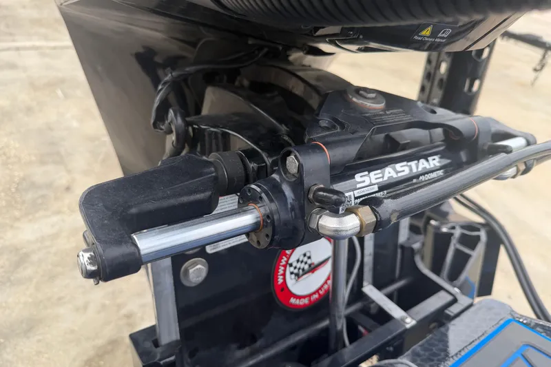 Slide: The Image of Close-up of SeaStar hydraulic steering system on Timber Creek 2064, 2025 model. - 21